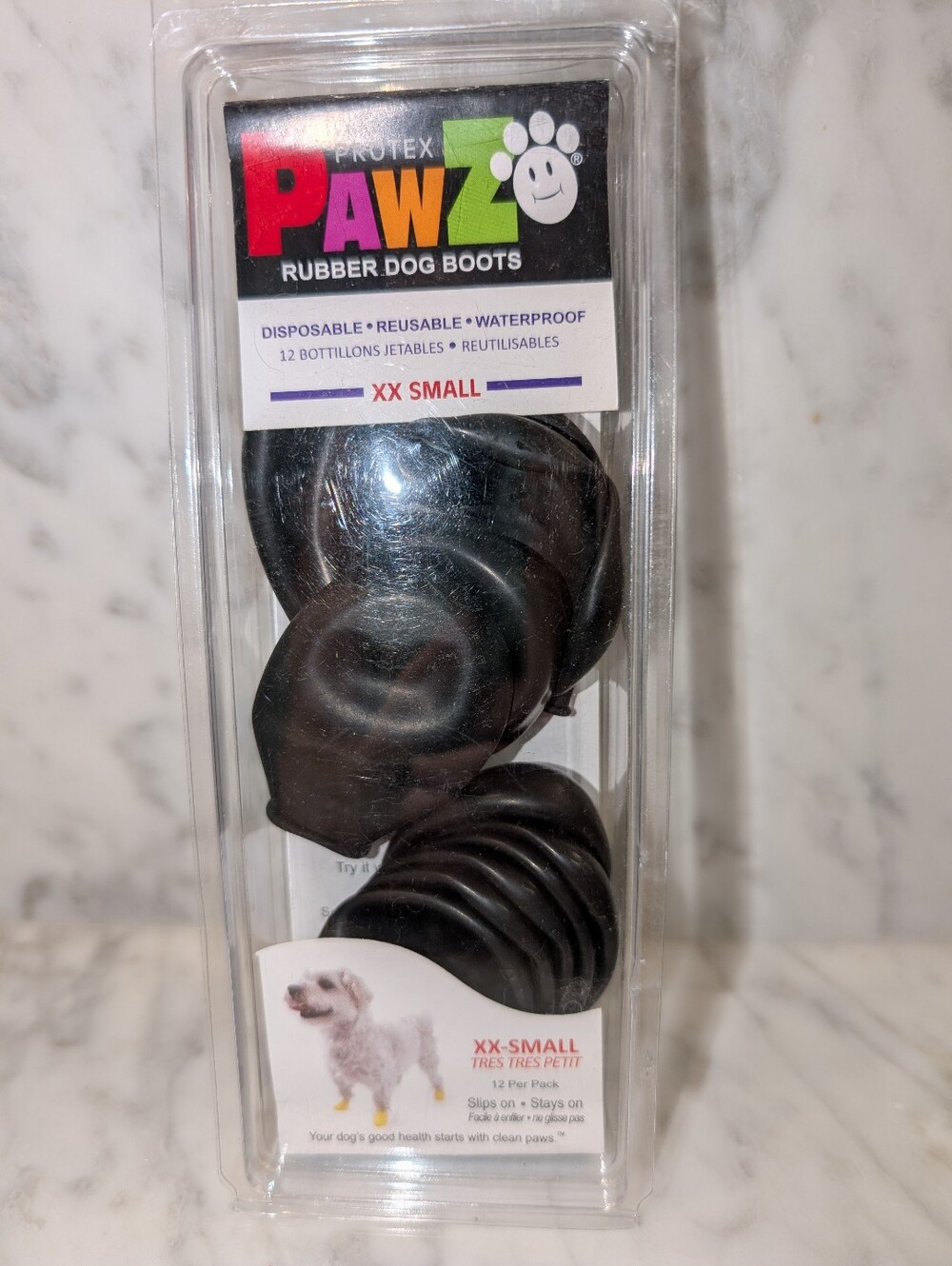 🆕 Protex Pawz Rubber Dog Boots XX-Small - Black 1.5" 4 cm Paw Size - 12 Pack 🐕